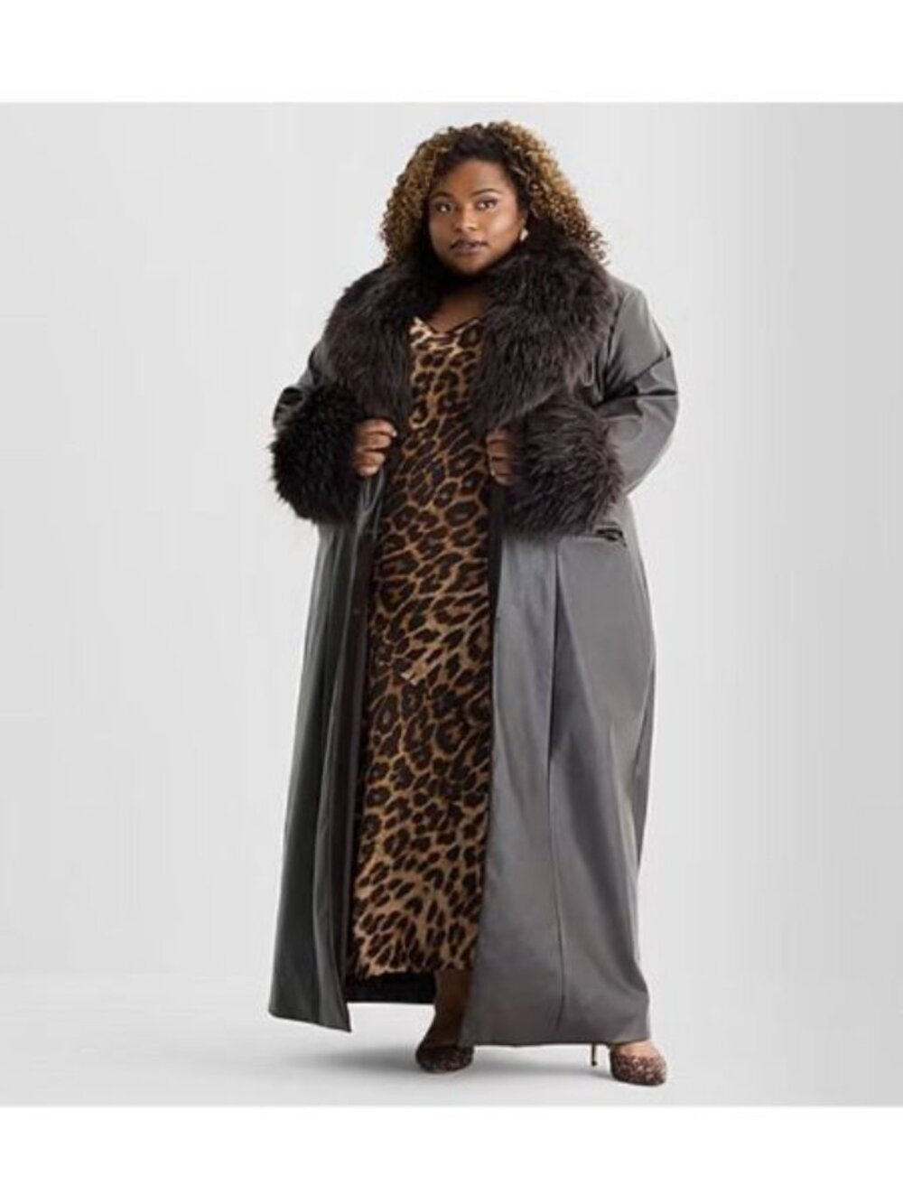 Ashley Graham Size 4X Dark Brown Fur Wrap Long Coat Plus, MSRP: $300, New W/Tag